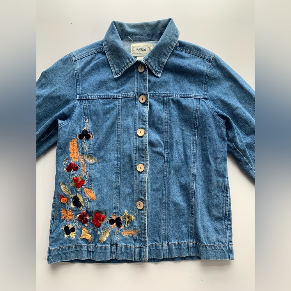 Vintage Tantrums Jean Jacket with Leaf Embroidery